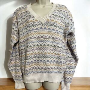 Vintage 90’s Steeple Chase Unisex Pastel V Neck Geometric Knit Pullover Sweater